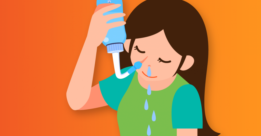 Illustration of a women doing a nasal rinse